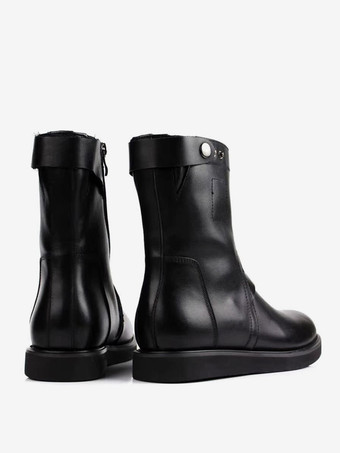 メンズシューズ 牛革 シック ブラック ミッドカーフブーツ