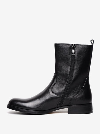 Men's Mid Calf Boots Cowhide Chic Coffee Brown Short Boots