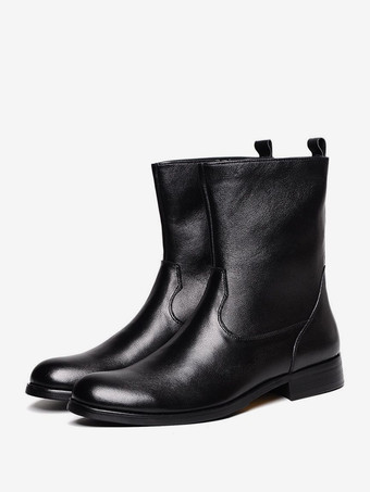 Men's Mid Calf Boots Cowhide Chic Coffee Brown Short Boots