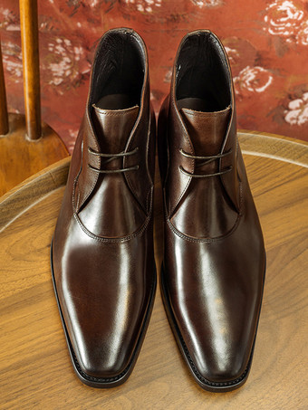 メンズ ドレスブーツ ブラック 牛革 レースアップ スクエアトゥ アンクルブーツ