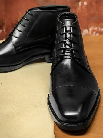 メンズ ドレスブーツ 牛革 クラシック ブラック プロム ウェディング ショート アンクルブーツ