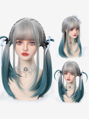 女性用ロングウィッグ シアン ストレート 耐熱ファイバー グラマラス 乱れたロング 合成ウィッグ