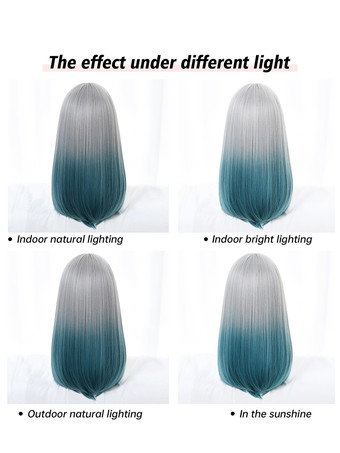 女性用ロングウィッグ シアン ストレート 耐熱ファイバー グラマラス 乱れたロング 合成ウィッグ