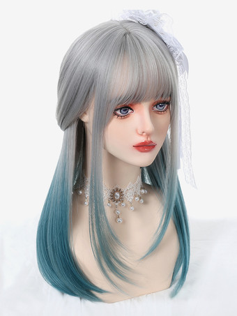 女性用ロングウィッグ シアン ストレート 耐熱ファイバー グラマラス 乱れたロング 合成ウィッグ