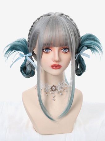 女性用ロングウィッグ シアン ストレート 耐熱ファイバー グラマラス 乱れたロング 合成ウィッグ