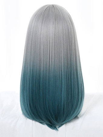女性用ロングウィッグ シアン ストレート 耐熱ファイバー グラマラス 乱れたロング 合成ウィッグ