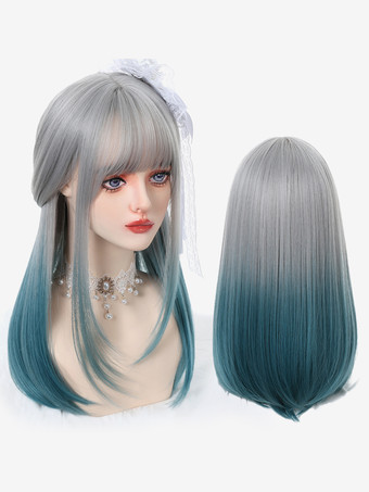 女性用ロングウィッグ シアン ストレート 耐熱ファイバー グラマラス 乱れたロング 合成ウィッグ