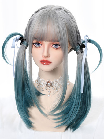 シアン女性用ロングウィッグ シアン ストレート 耐熱ファイバー グラマラス 乱れたロング 合成ウィッグ