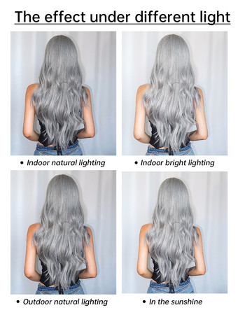 女性用ロングウィッグ ライトグレー 縮れカール 耐熱ファイバー 現代風 乱れたロング合成ウィッグ