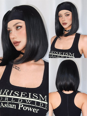 ブラック 合成ウィッグ ブラック ストレート 耐熱ファイバー 乱れたショート レディース ショートウィッグ 女性用