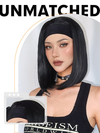 合成ウィッグ ブラック ストレート 耐熱ファイバー 乱れたショート レディース ショートウィッグ 女性用