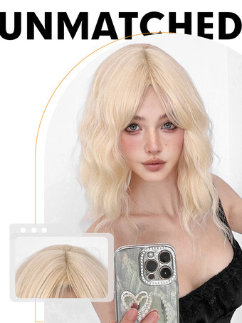 合成ウィッグ ゴールド 鈍いフリンジ 耐熱ファイバー レイヤード ショート ガールズ ショートウィッグ 女性用