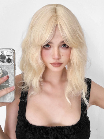 合成ウィッグ ゴールド 鈍いフリンジ 耐熱ファイバー レイヤード ショート ガールズ ショートウィッグ 女性用