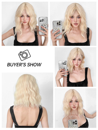合成ウィッグ ゴールド 鈍いフリンジ 耐熱ファイバー レイヤード ショート ガールズ ショートウィッグ 女性用
