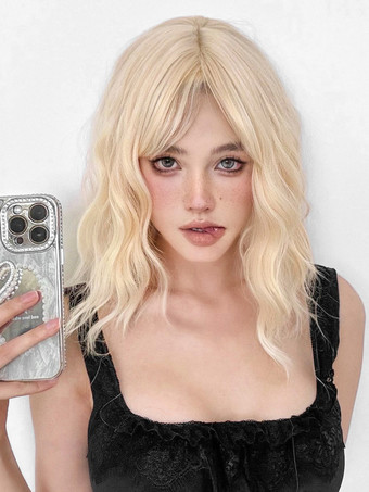 合成ウィッグ ゴールド 鈍いフリンジ 耐熱ファイバー レイヤード ショート ガールズ ショートウィッグ 女性用