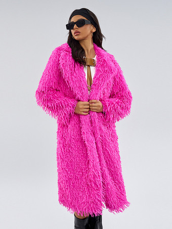 ローズ色のフェイクファーロングコート オーバーサイズ 環境に優しい女性用冬用ジャケット 2025