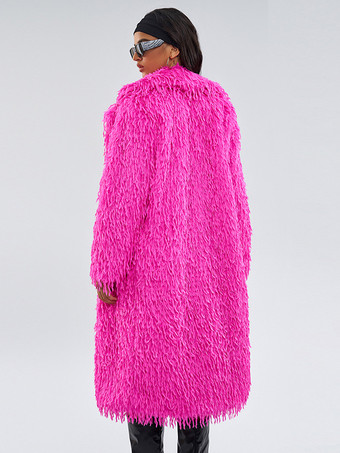 ローズ色のフェイクファーロングコート オーバーサイズ 環境に優しい女性用冬用ジャケット 2025