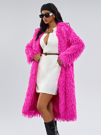ローズ色のフェイクファーロングコート オーバーサイズ 環境に優しい女性用冬用ジャケット 2025