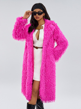 ローズ色のフェイクファーロングコート オーバーサイズ 環境に優しい女性用冬用ジャケット 2025