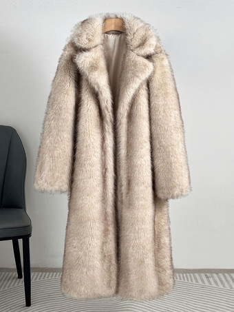 ライトブラウンフェイクファーコート ノッチドラペル オーバーサイズ 冬物 ロングジャケット レディース 2025