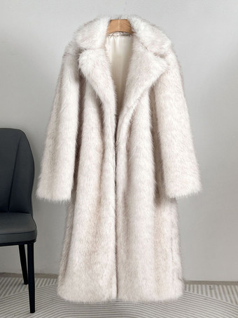 アイボリー フェイクファーコート ノッチドラペル オーバーサイズ 冬物 ロングジャケット レディース 2025