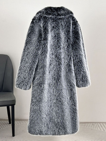 グレイフェイクファーコート ノッチドラペル オーバーサイズ 冬物 ロングジャケット レディース 2025