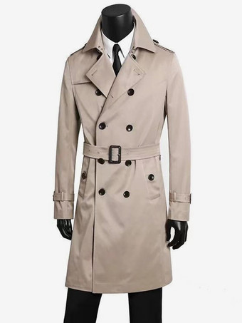 アイボリー メンズ ベルト付き 長袖 ダブルブレスト コート
