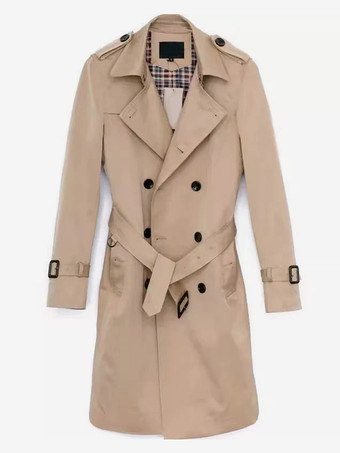 メンズ ベルト付き 長袖 ダブルブレスト コート