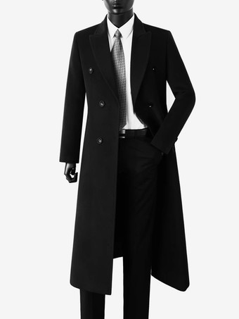 メンズ マキシコート ダブルブレスト シック ブラック スリムフィット ジャケット