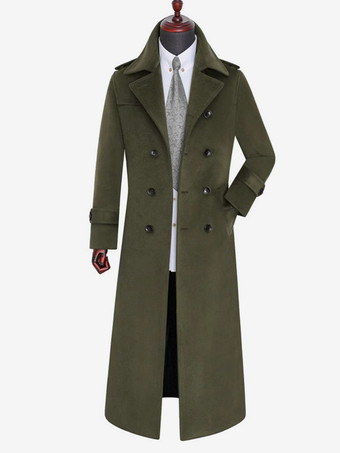 ハンターグリーン メンズ ロングラインコート ウール ノッチドラペルカラー キャメル スリムフィット オーバーコート