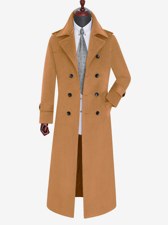 ラクダ色 メンズ ロングラインコート ウール ノッチドラペルカラー キャメル スリムフィット オーバーコート
