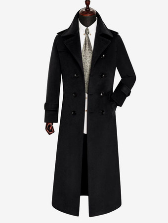 ブラック メンズ ロングラインコート ウール ノッチドラペルカラー キャメル スリムフィット オーバーコート