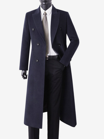 ディープブルーメンズ マキシコート ダブルブレスト シック ブラック スリムフィット ジャケット