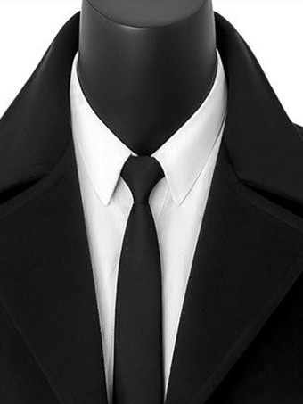 メンズ ロングラインコート ダブルブレスト ラペル シックなブラック オーバーコート