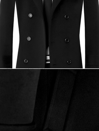 メンズ ロングラインコート ダブルブレスト ラペル シックなブラック オーバーコート