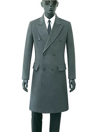 グレイメンズビジネスジャケット マキシコート ダブルブレスト シックなブラックポケット ピーコート