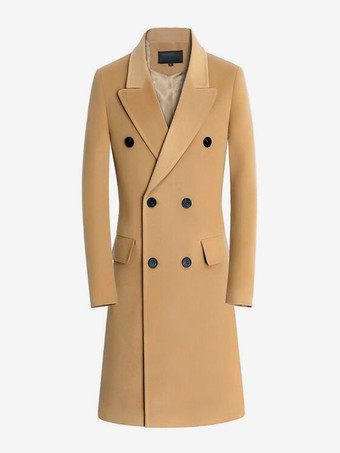 メンズビジネスジャケット マキシコート ダブルブレスト シックなブラックポケット ピーコート