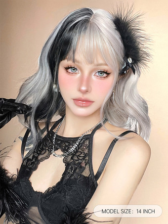 合成ウィッグ ブラック ホワイト ボブ 耐熱ファイバー 乱れたショート レディース 女性用 ショートウィッグ