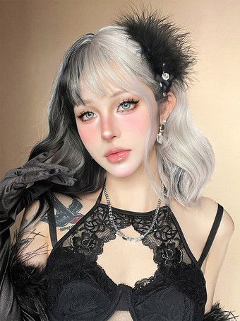 合成ウィッグ ブラック ホワイト ボブ 耐熱ファイバー 乱れたショート レディース 女性用 ショートウィッグ