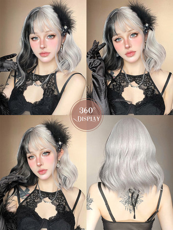 合成ウィッグ ブラック ホワイト ボブ 耐熱ファイバー 乱れたショート レディース 女性用 ショートウィッグ