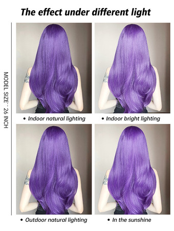 女性用ロングウィッグ パープル 鈍いフリンジ 耐熱ファイバー 快適なレイヤードロング合成ウィッグ