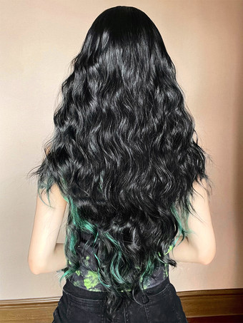 女性用ロングウィッグ ブラック 鈍いフリンジ 耐熱ファイバー トライバル レイヤード ロング 合成ウィッグ