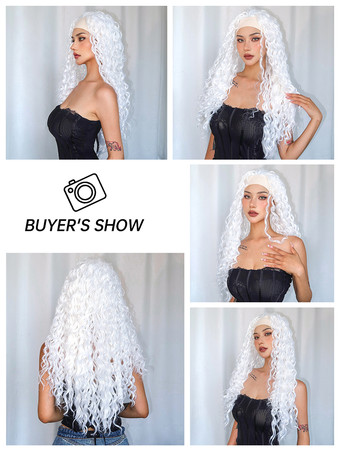 女性用ロングウィッグ ホワイト スパイラルカール 耐熱ファイバー アスレチック レイヤード ロング 合成ウィッグ