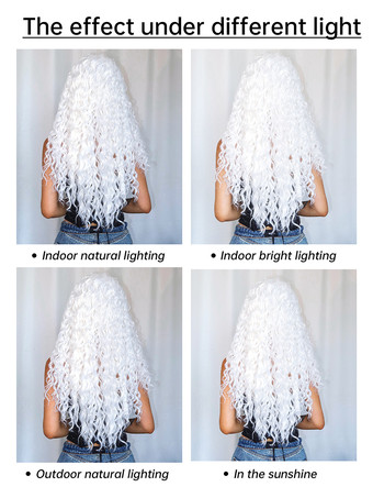 女性用ロングウィッグ ホワイト スパイラルカール 耐熱ファイバー アスレチック レイヤード ロング 合成ウィッグ