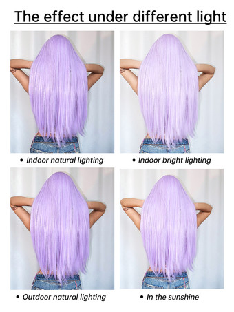 女性用ロングウィッグ ライラック ストレート 耐熱ファイバー カジュアル 乱れたロング 合成ウィッグ