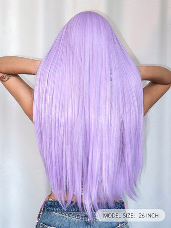 女性用ロングウィッグ ライラック ストレート 耐熱ファイバー カジュアル 乱れたロング 合成ウィッグ