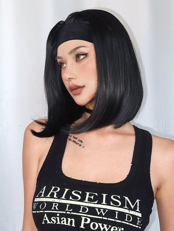 合成ウィッグ ブラック ストレート 耐熱ファイバー 乱れたショート レディース ショートウィッグ 女性用