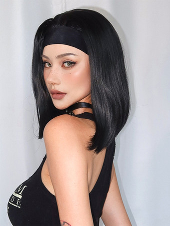 合成ウィッグ ブラック ストレート 耐熱ファイバー 乱れたショート レディース ショートウィッグ 女性用