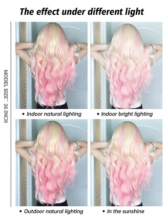 女性用ロングウィッグ ピンク カーリー 耐熱ファイバー アイドル服 乱れたロング合成ウィッグ