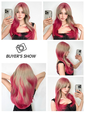 女性用ロングウィッグ サーモンストレート 耐熱ファイバー シック レイヤード ロング 合成ウィッグ